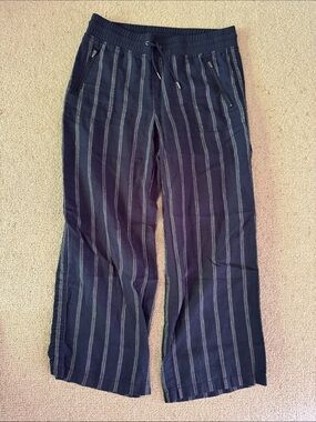 Athleta Cabo navy and white stripe linen drawstring pants